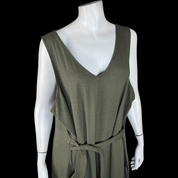 Encore Idina Menzel Romper Olive Green Knit Sleeveless V-Neck Jumpsuit 2X - Picture 3 of 13